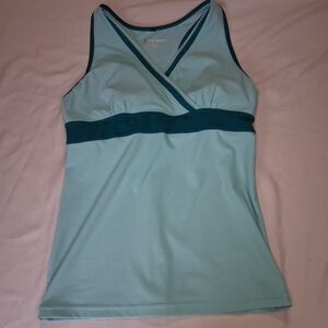 Xersion Two Tone Teal Blue Racerback Strap Medium Stretch Padded Athletic Top